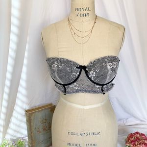 Black and white bra with flowers Women's